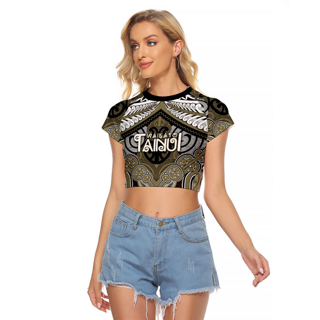 Aotearoa Iwi Waikato Tainui Personalised Raglan Cropped T Shirt Maori Kowhaiwhai Pattern