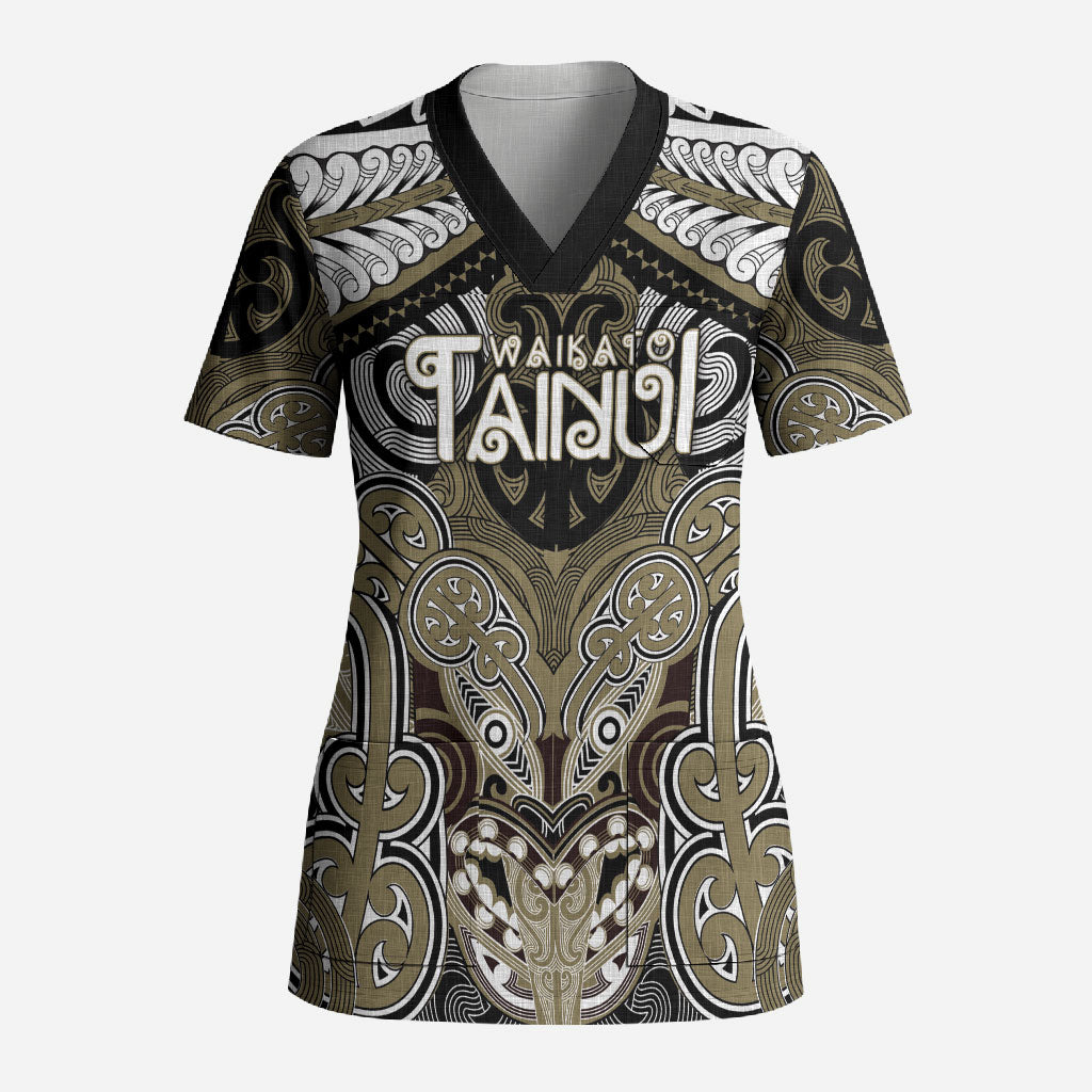 Aotearoa Iwi Waikato Tainui Personalised Scrub Top Maori Kowhaiwhai Pattern
