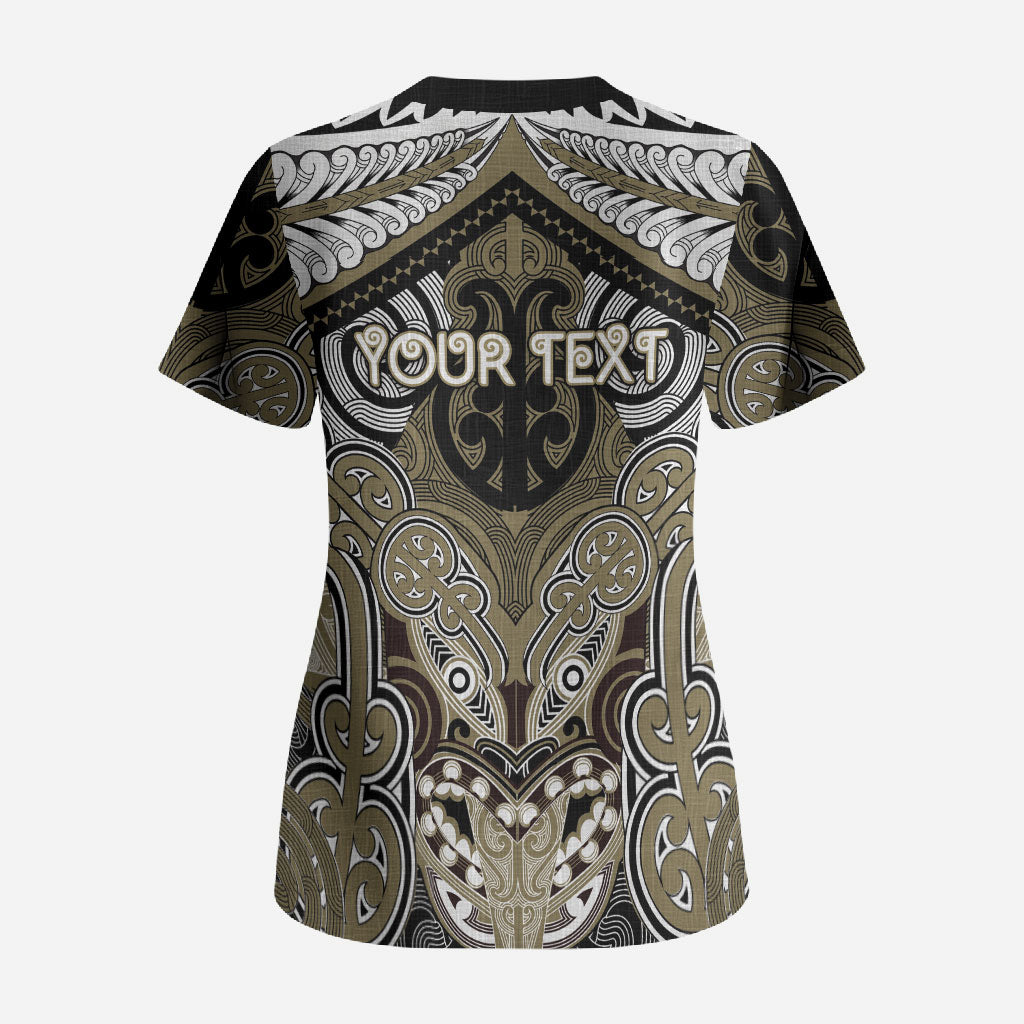 Aotearoa Iwi Waikato Tainui Personalised Scrub Top Maori Kowhaiwhai Pattern