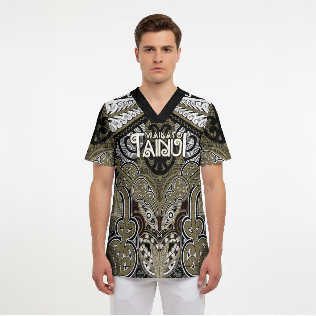 Aotearoa Iwi Waikato Tainui Personalised Scrub Top Maori Kowhaiwhai Pattern