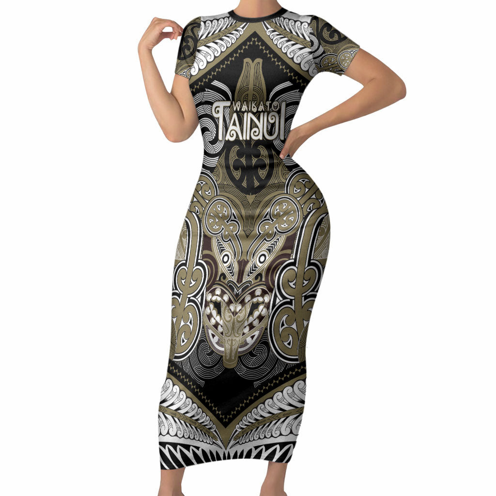 Aotearoa Iwi Waikato Tainui Personalised Short Sleeve Bodycon Dress Maori Kowhaiwhai Pattern