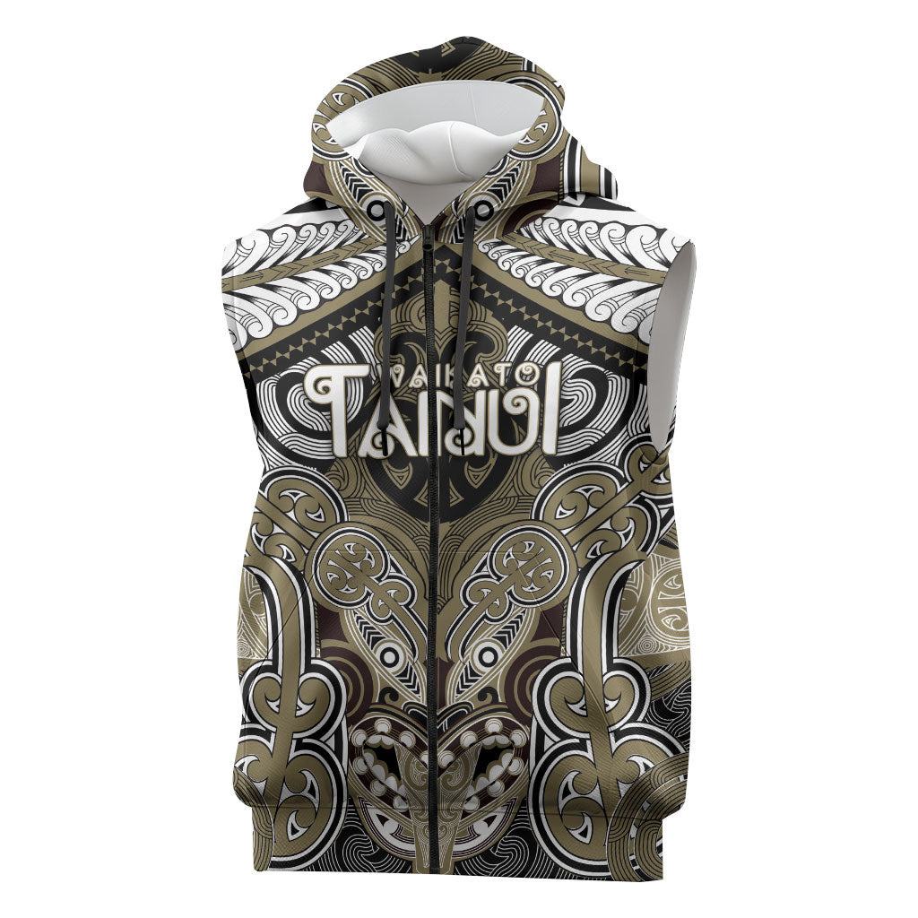 Aotearoa Iwi Waikato Tainui Personalised Sleeveless Zip Hoodie Maori Kowhaiwhai Pattern