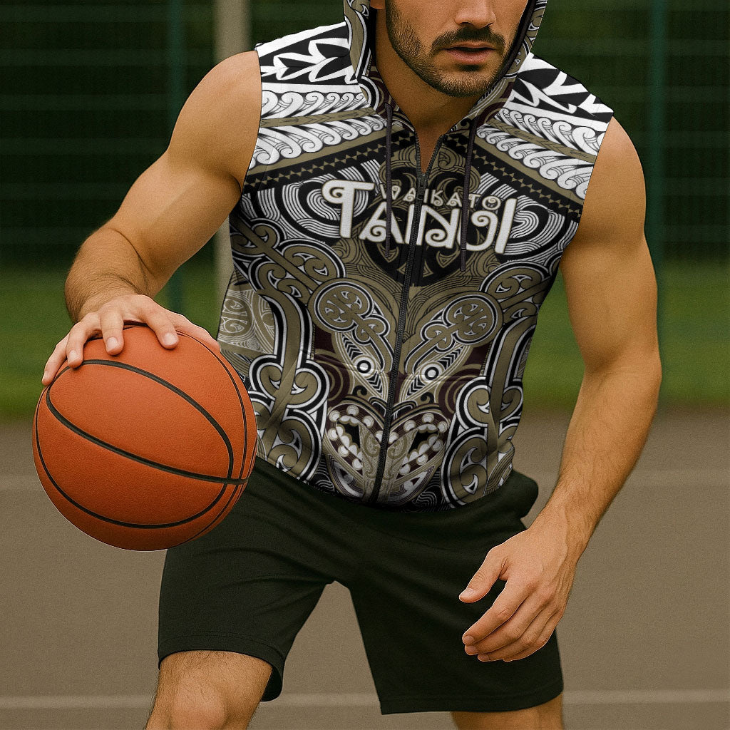 Aotearoa Iwi Waikato Tainui Personalised Sleeveless Zip Hoodie Maori Kowhaiwhai Pattern