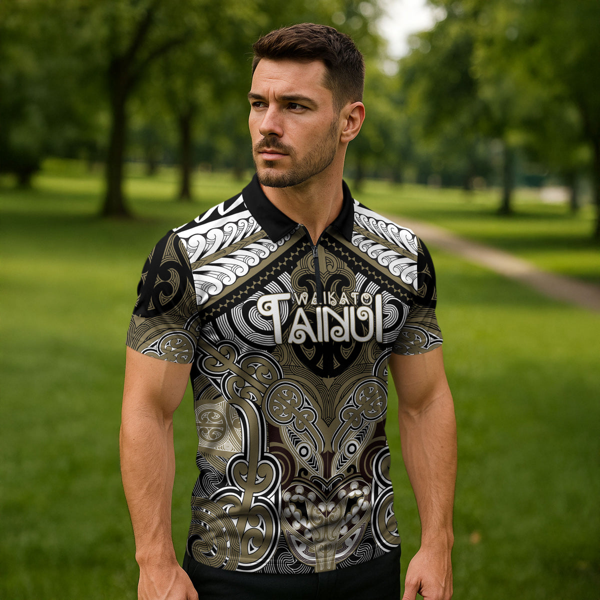 Aotearoa Iwi Waikato Tainui Personalised Zipper Polo Shirt Maori Kowhaiwhai Pattern