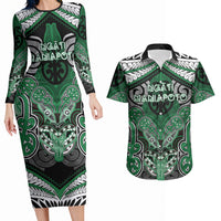 Aotearoa Iwi Ngati Maniapoto Personalised Couples Matching Long Sleeve Bodycon Dress and Hawaiian Shirt Maori Kowhaiwhai Pattern