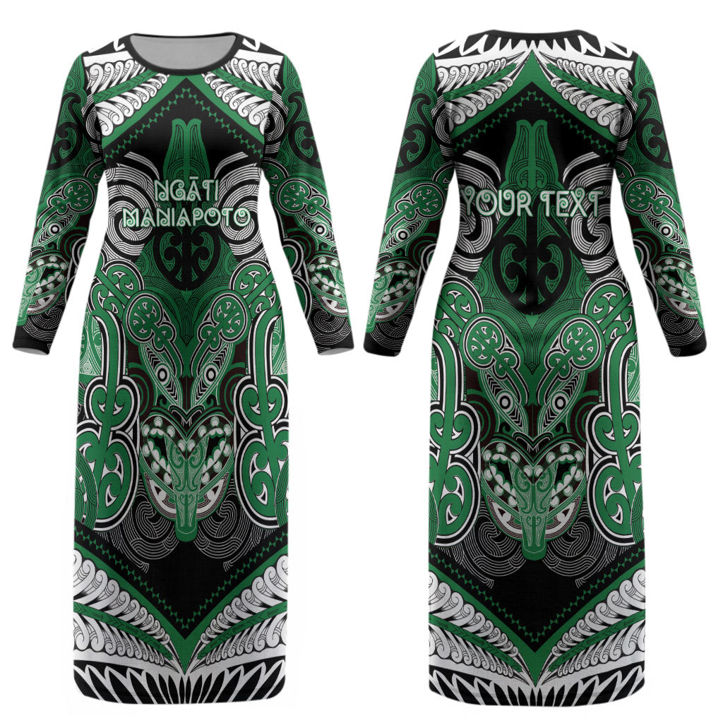 Aotearoa Iwi Ngati Maniapoto Personalised Couples Matching Long Sleeve Bodycon Dress and Hawaiian Shirt Maori Kowhaiwhai Pattern