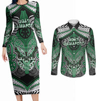 Aotearoa Iwi Ngati Maniapoto Personalised Couples Matching Long Sleeve Bodycon Dress and Long Sleeve Button Shirt Maori Kowhaiwhai Pattern