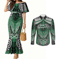 Aotearoa Iwi Ngati Maniapoto Personalised Couples Matching Mermaid Dress and Long Sleeve Button Shirt Maori Kowhaiwhai Pattern