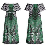 Aotearoa Iwi Ngati Maniapoto Personalised Couples Matching Off Shoulder Maxi Dress and Long Sleeve Button Shirt Maori Kowhaiwhai Pattern