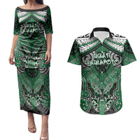 Aotearoa Iwi Ngati Maniapoto Personalised Couples Matching Puletasi and Hawaiian Shirt Maori Kowhaiwhai Pattern