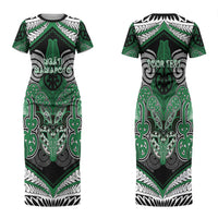 Aotearoa Iwi Ngati Maniapoto Personalised Couples Matching Short Sleeve Bodycon Dress and Hawaiian Shirt Maori Kowhaiwhai Pattern