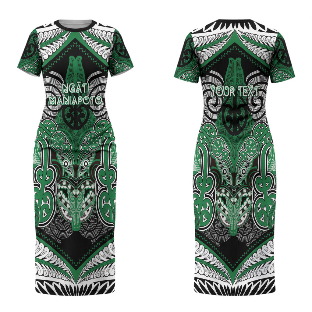 Aotearoa Iwi Ngati Maniapoto Personalised Couples Matching Short Sleeve Bodycon Dress and Long Sleeve Button Shirt Maori Kowhaiwhai Pattern