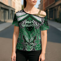 Aotearoa Iwi Ngati Maniapoto Personalised Cross Shoulder Shirt Maori Kowhaiwhai Pattern