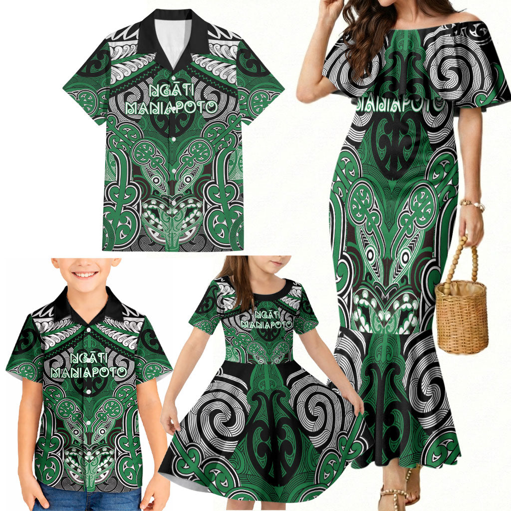Aotearoa Iwi Ngati Maniapoto Personalised Family Matching Mermaid Dress and Hawaiian Shirt Maori Kowhaiwhai Pattern