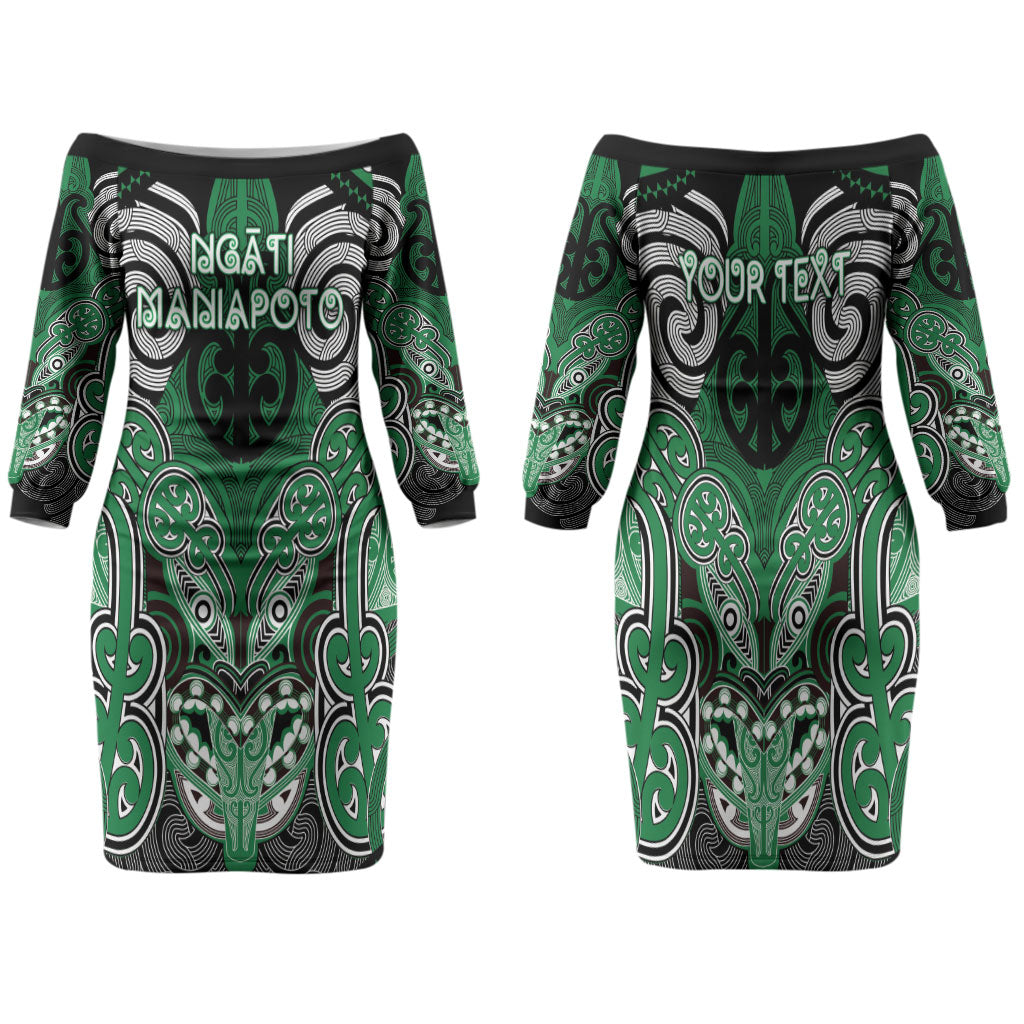 Aotearoa Iwi Ngati Maniapoto Personalised Family Matching Off The Shoulder Long Sleeve Dress and Hawaiian Shirt Maori Kowhaiwhai Pattern
