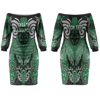 Aotearoa Iwi Ngati Maniapoto Personalised Family Matching Off The Shoulder Long Sleeve Dress and Hawaiian Shirt Maori Kowhaiwhai Pattern