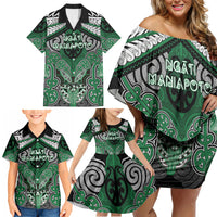 Aotearoa Iwi Ngati Maniapoto Personalised Family Matching Off Shoulder Short Dress and Hawaiian Shirt Maori Kowhaiwhai Pattern