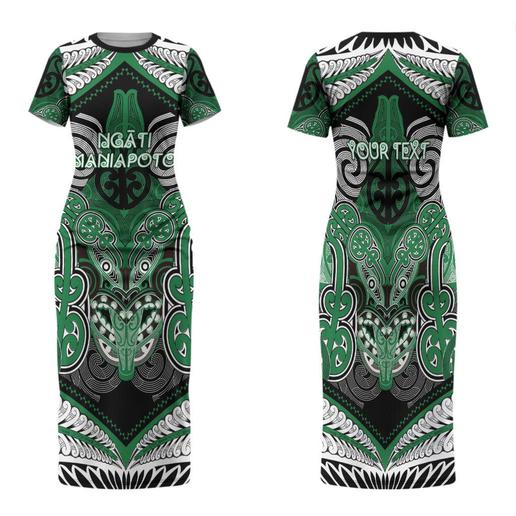 Aotearoa Iwi Ngati Maniapoto Personalised Family Matching Short Sleeve Bodycon Dress and Hawaiian Shirt Maori Kowhaiwhai Pattern