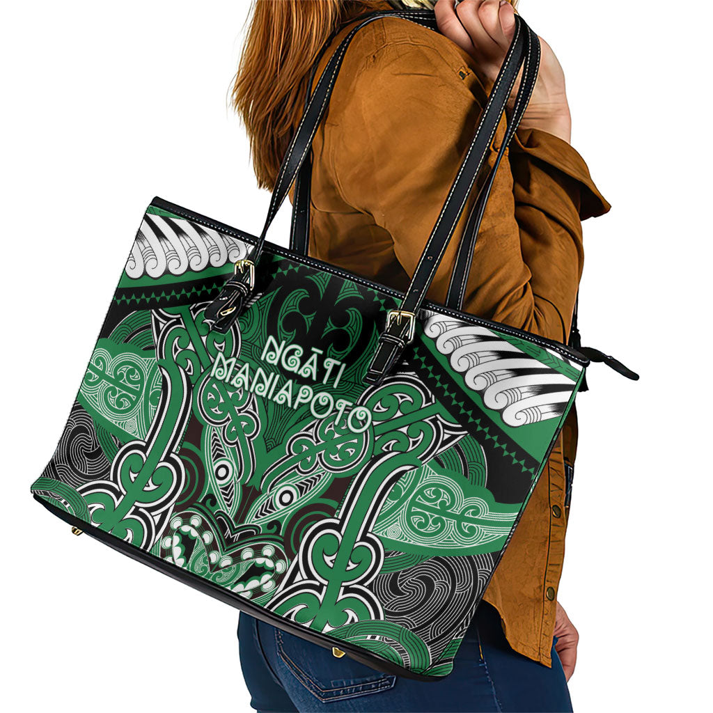 Aotearoa Iwi Ngati Maniapoto Leather Tote Bag Maori Kowhaiwhai Pattern