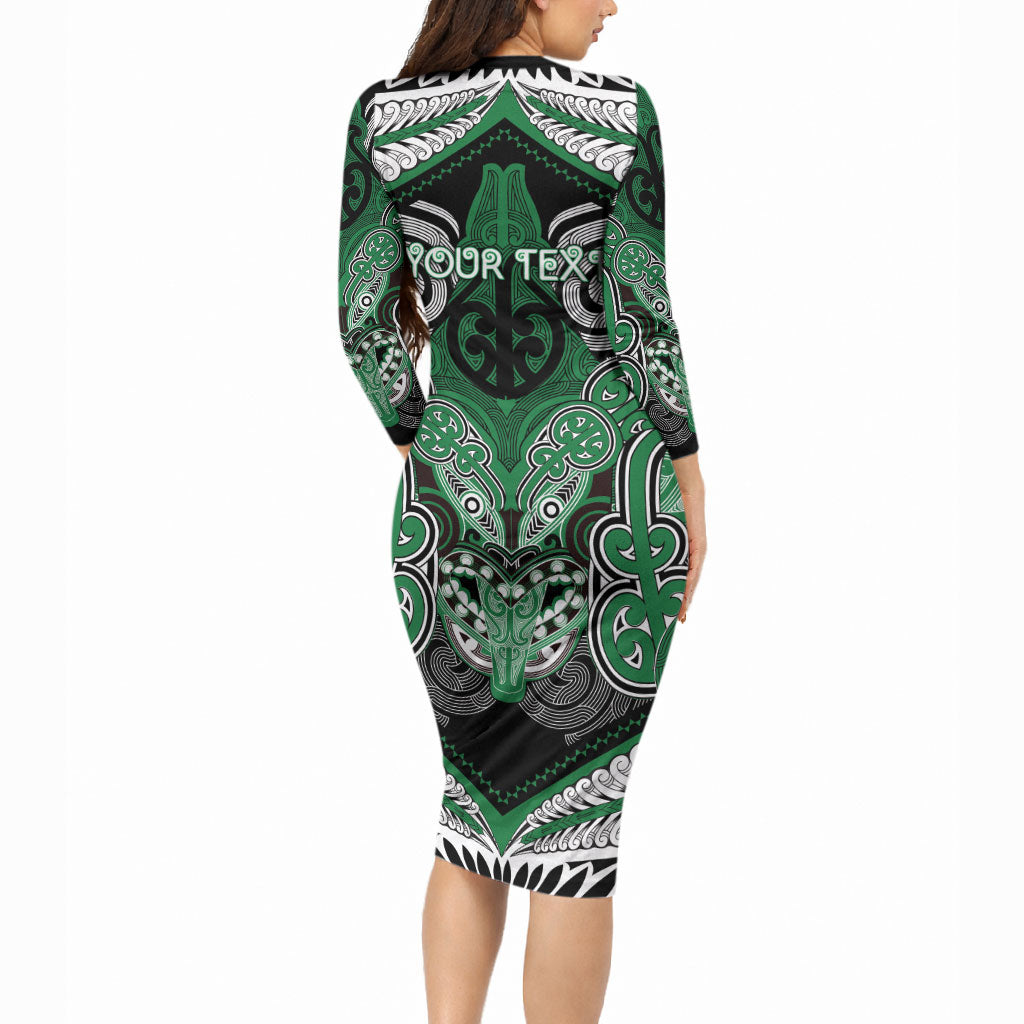 Aotearoa Iwi Ngati Maniapoto Personalised Long Sleeve Bodycon Dress Maori Kowhaiwhai Pattern