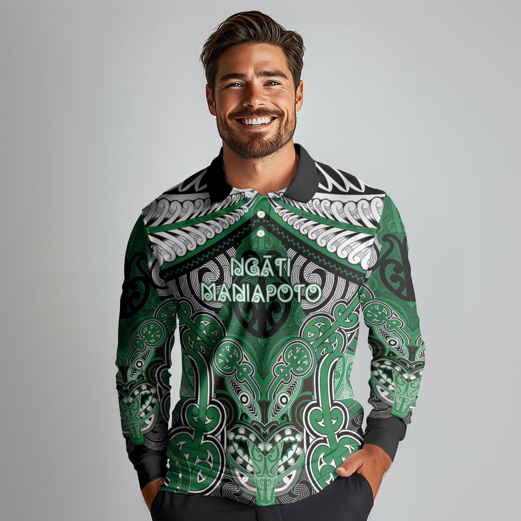 Aotearoa Iwi Ngati Maniapoto Personalised Long Sleeve Polo Shirt Maori Kowhaiwhai Pattern