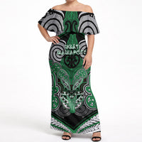 Aotearoa Iwi Ngati Maniapoto Personalised Off Shoulder Maxi Dress Maori Kowhaiwhai Pattern