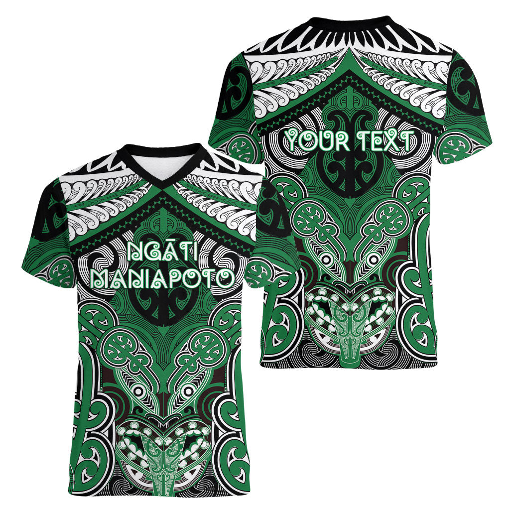 Aotearoa Iwi Ngati Maniapoto Personalised Women V-Neck T-Shirt Maori Kowhaiwhai Pattern