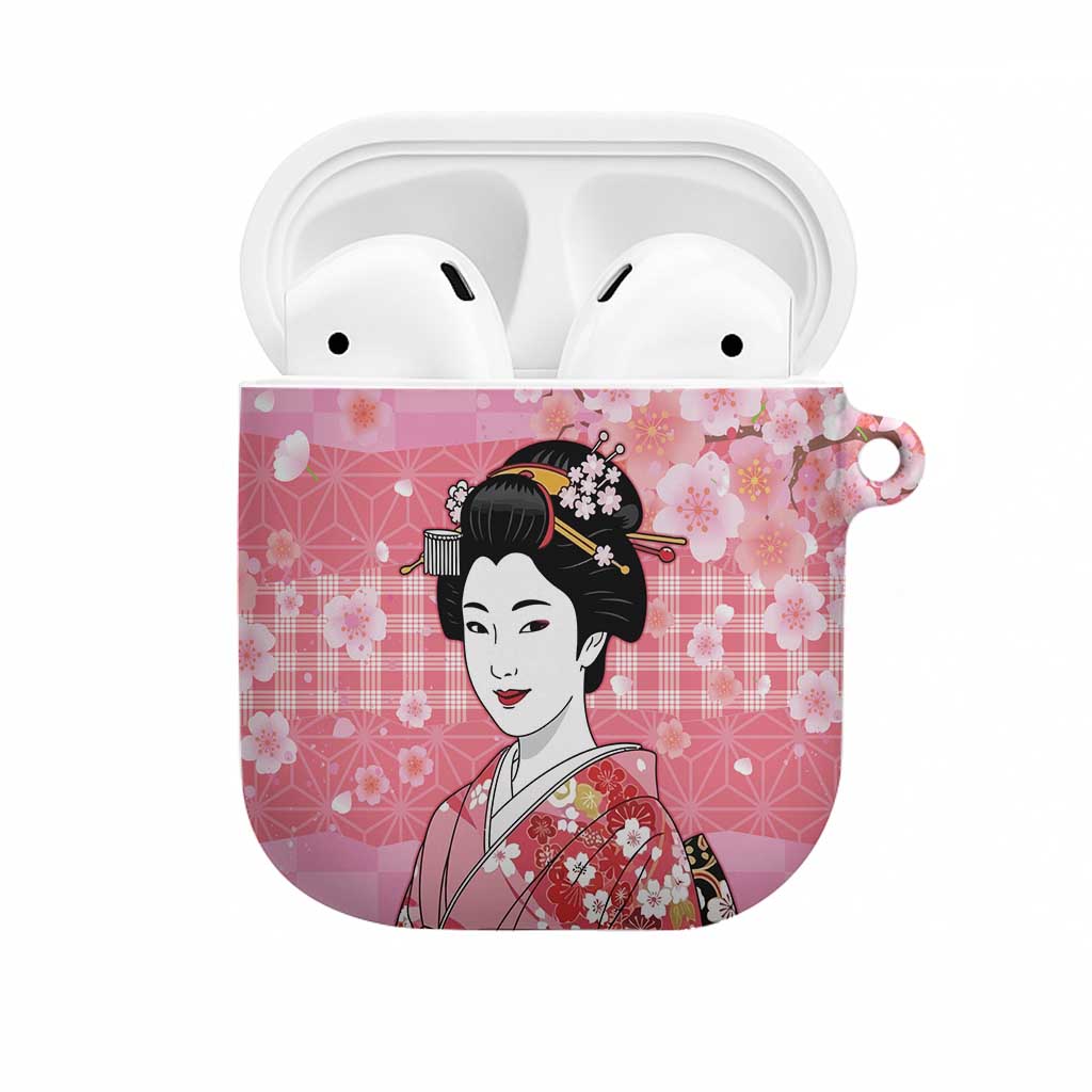 Japanese Geisha Cherry Blossom AirPods Case Pink Palaka Hawaii Pattern Fusion Design