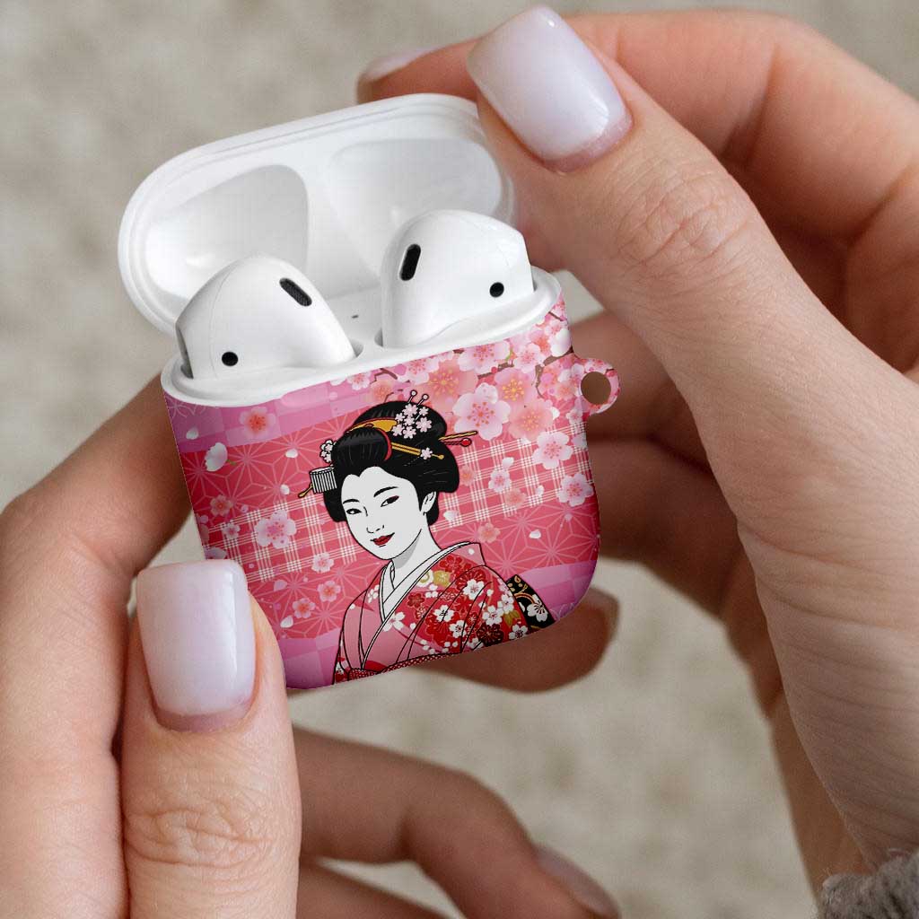 Japanese Geisha Cherry Blossom AirPods Case Pink Palaka Hawaii Pattern Fusion Design