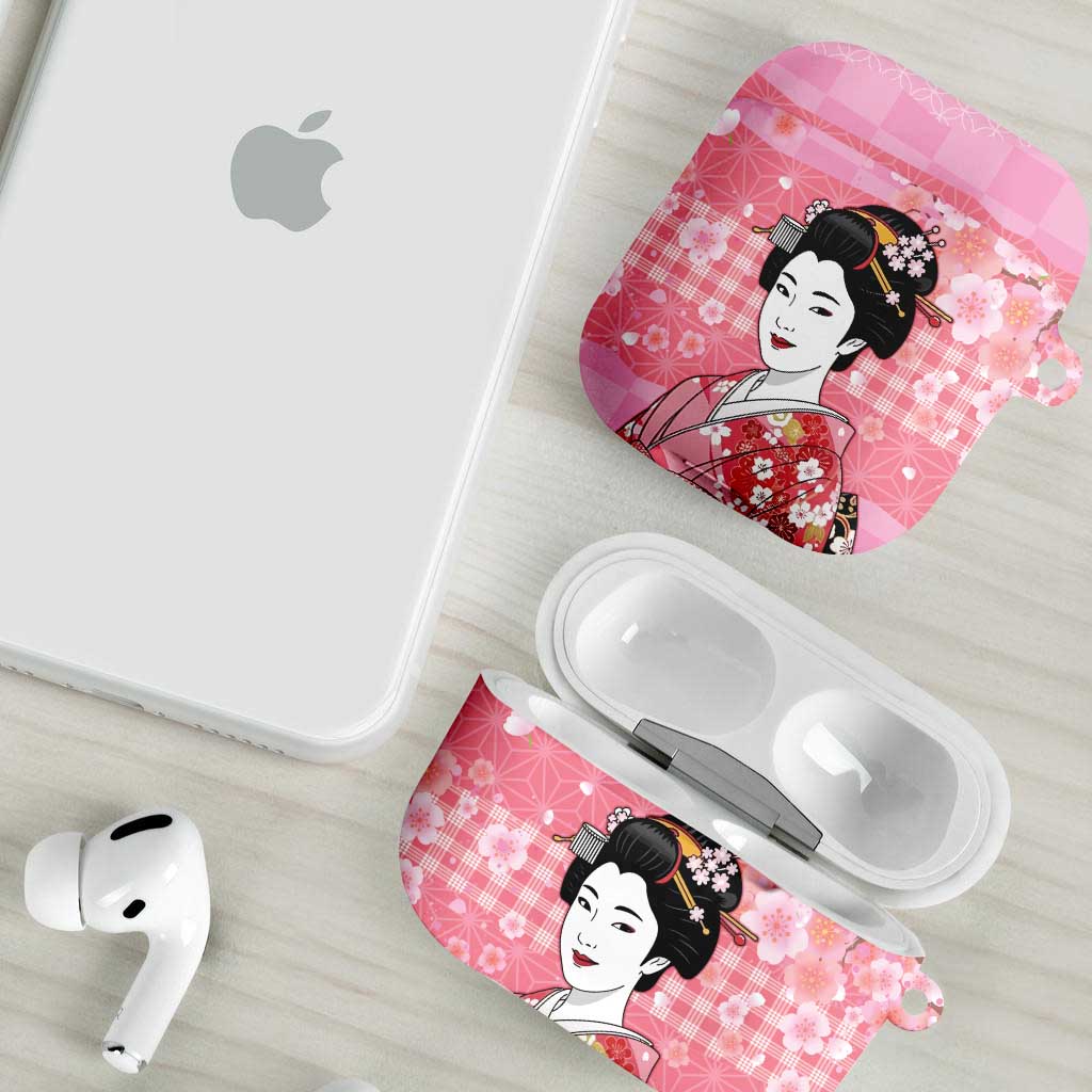 Japanese Geisha Cherry Blossom AirPods Case Pink Palaka Hawaii Pattern Fusion Design
