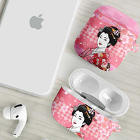 Japanese Geisha Cherry Blossom AirPods Case Pink Palaka Hawaii Pattern Fusion Design