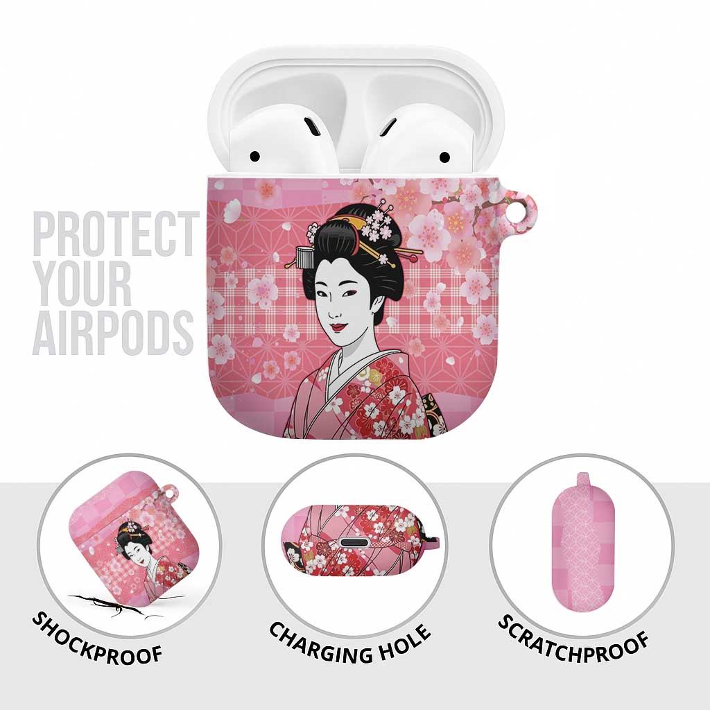 Japanese Geisha Cherry Blossom AirPods Case Pink Palaka Hawaii Pattern Fusion Design