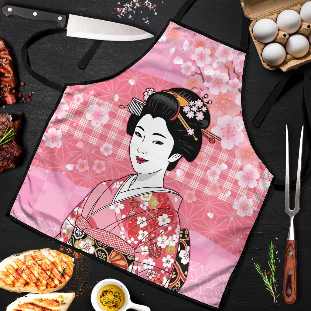 Japanese Geisha Cherry Blossom Apron Pink Palaka Hawaii Pattern Fusion Design