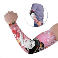 Japanese Geisha Cherry Blossom Arm Sleeves Pink Palaka Hawaii Pattern Fusion Design