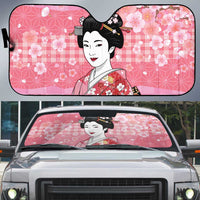 Japanese Geisha Cherry Blossom Auto Sun Shade Pink Palaka Hawaii Pattern Fusion Design