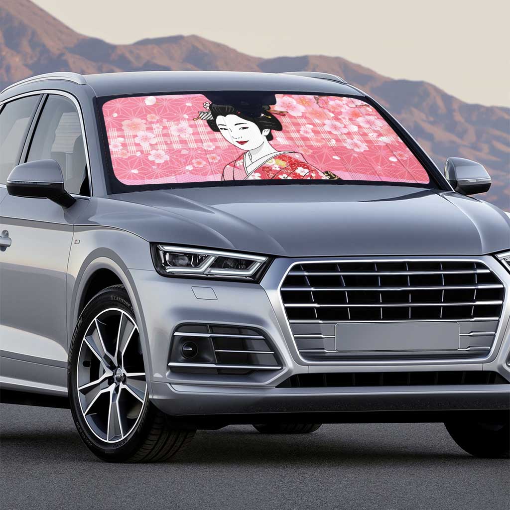 Japanese Geisha Cherry Blossom Auto Sun Shade Pink Palaka Hawaii Pattern Fusion Design