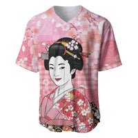Japanese Geisha Cherry Blossom Baseball Jersey Pink Palaka Hawaii Pattern Fusion Design