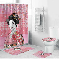 Japanese Geisha Cherry Blossom Bathroom Set Pink Palaka Hawaii Pattern Fusion Design
