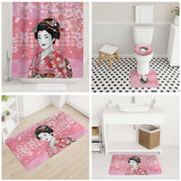 Japanese Geisha Cherry Blossom Bathroom Set Pink Palaka Hawaii Pattern Fusion Design