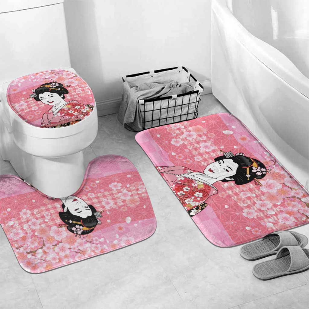 Japanese Geisha Cherry Blossom Bathroom Set Pink Palaka Hawaii Pattern Fusion Design