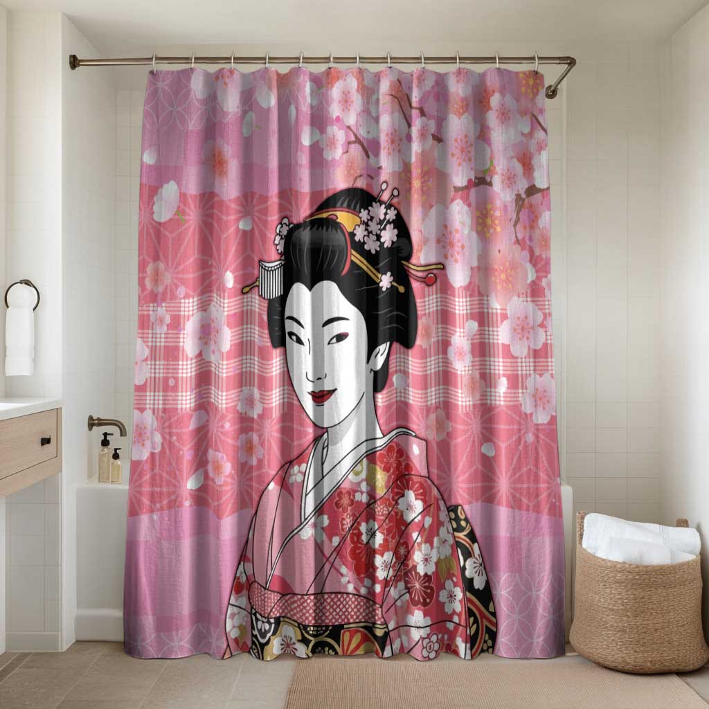 Japanese Geisha Cherry Blossom Bathroom Set Pink Palaka Hawaii Pattern Fusion Design