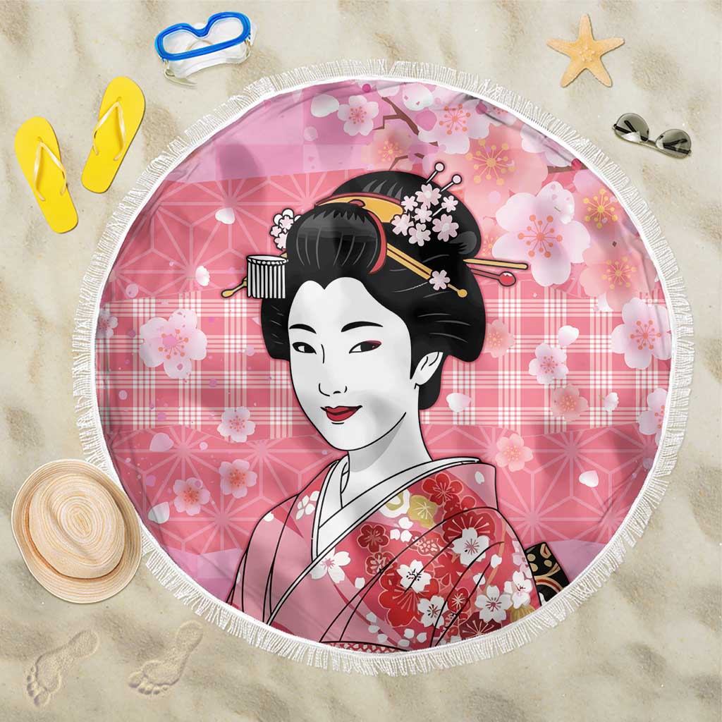Japanese Geisha Cherry Blossom Beach Blanket Pink Palaka Hawaii Pattern Fusion Design