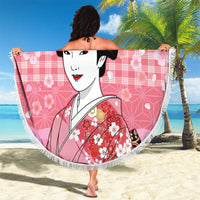 Japanese Geisha Cherry Blossom Beach Blanket Pink Palaka Hawaii Pattern Fusion Design