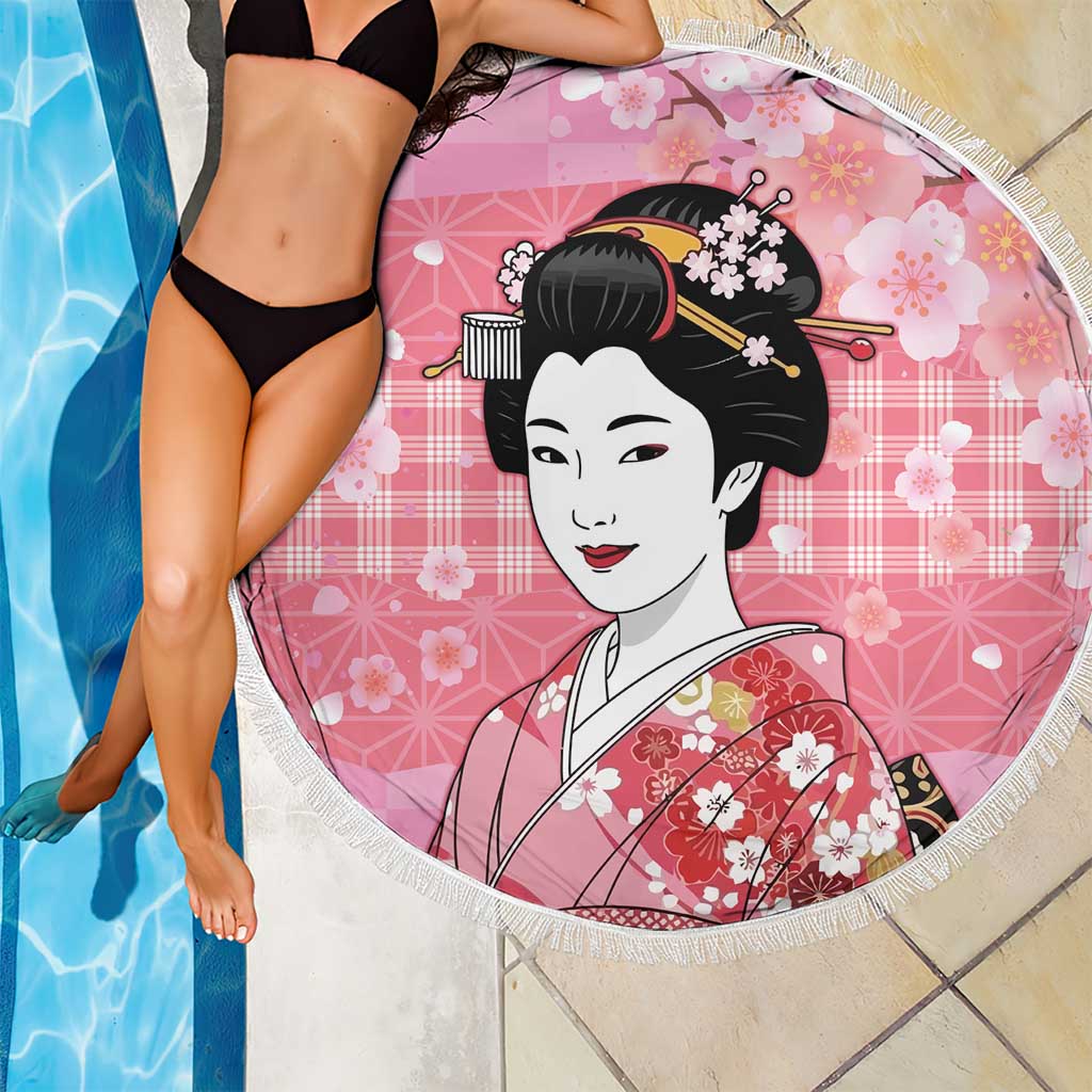 Japanese Geisha Cherry Blossom Beach Blanket Pink Palaka Hawaii Pattern Fusion Design