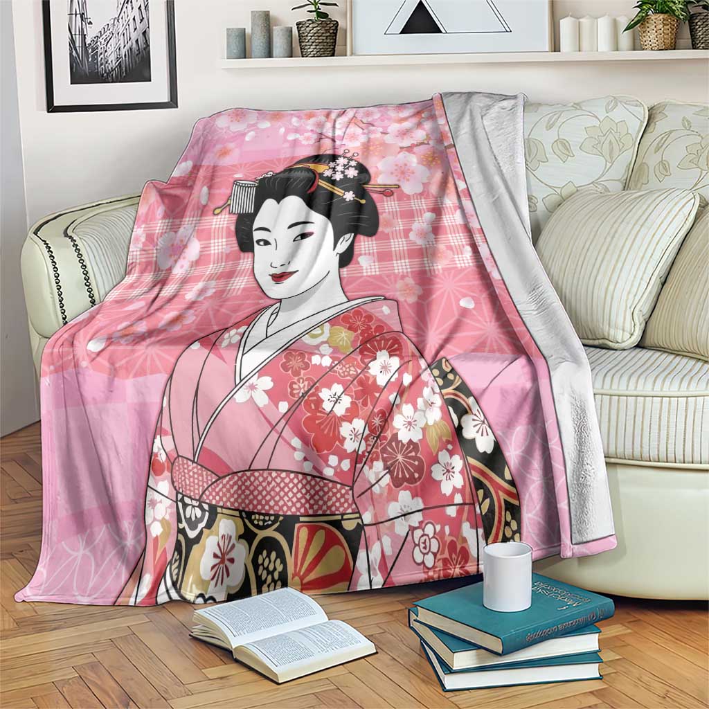 Japanese Geisha Cherry Blossom Blanket Pink Palaka Hawaii Pattern Fusion Design