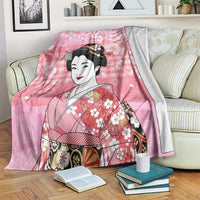 Japanese Geisha Cherry Blossom Blanket Pink Palaka Hawaii Pattern Fusion Design
