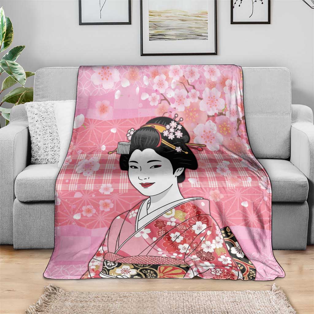 Japanese Geisha Cherry Blossom Blanket Pink Palaka Hawaii Pattern Fusion Design