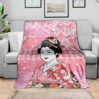 Japanese Geisha Cherry Blossom Blanket Pink Palaka Hawaii Pattern Fusion Design