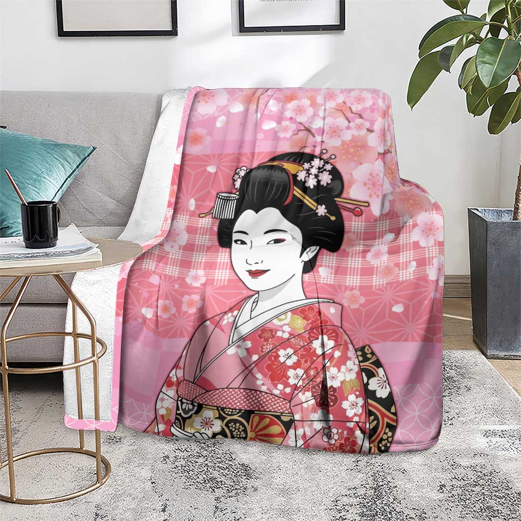 Japanese Geisha Cherry Blossom Blanket Pink Palaka Hawaii Pattern Fusion Design