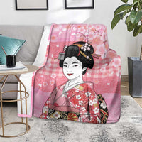Japanese Geisha Cherry Blossom Blanket Pink Palaka Hawaii Pattern Fusion Design